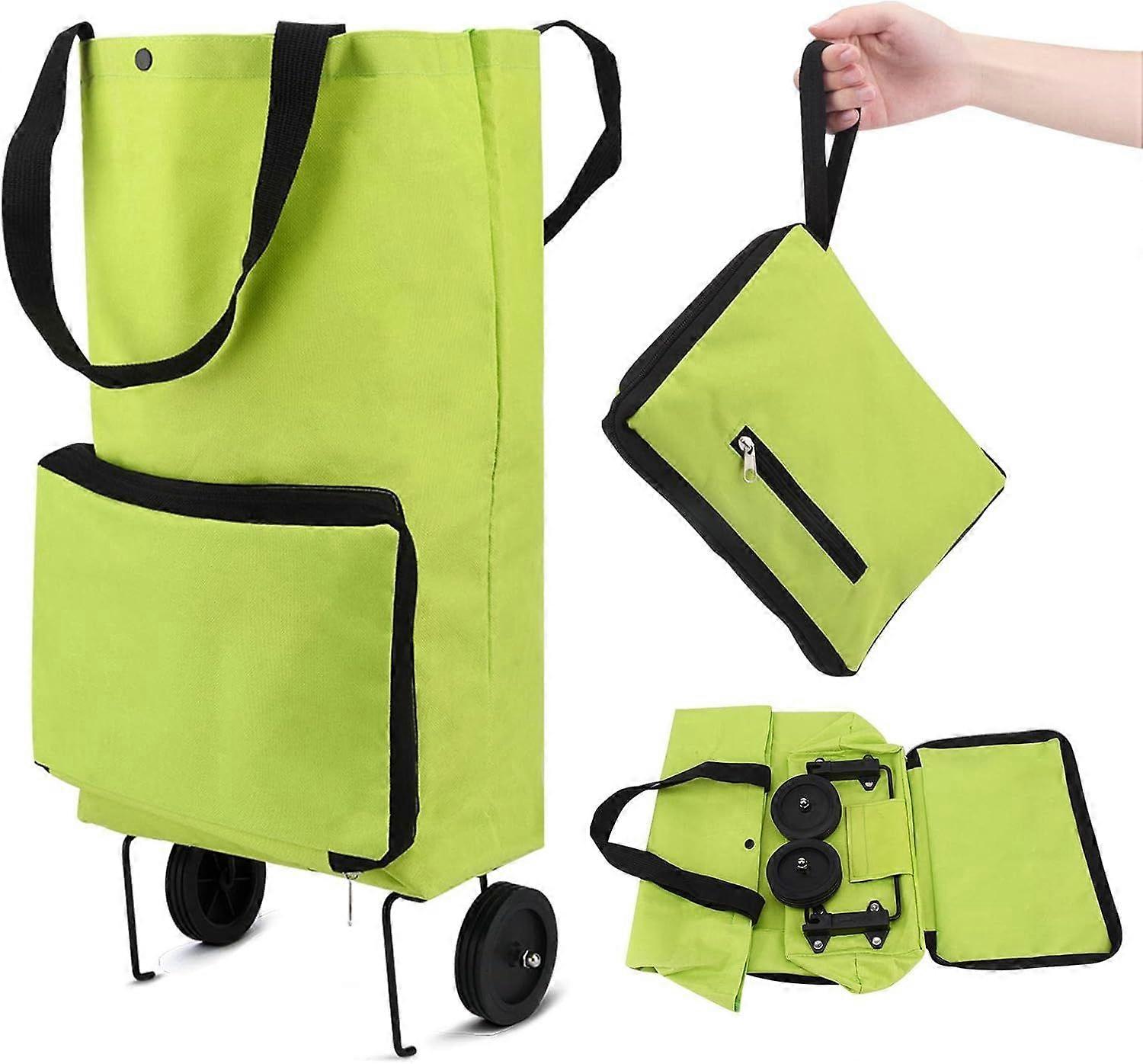 Foldable Shopping Bag with Wheels, Foldable Shopping Cart with Rubber Wheels, Oxford Cloth Foldable Trolley Bag, Reusable Shopping Cart for Supermark