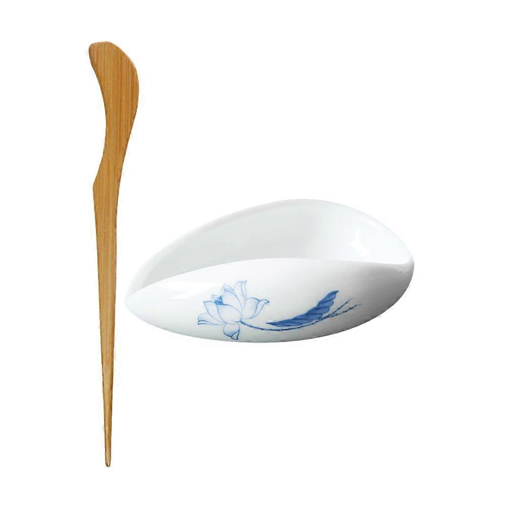 Ceramic Tea Vessel Coffee Bean Tea Leaf Holder Ceramic Chinese Tea Leaf Tray with Tea Spoon