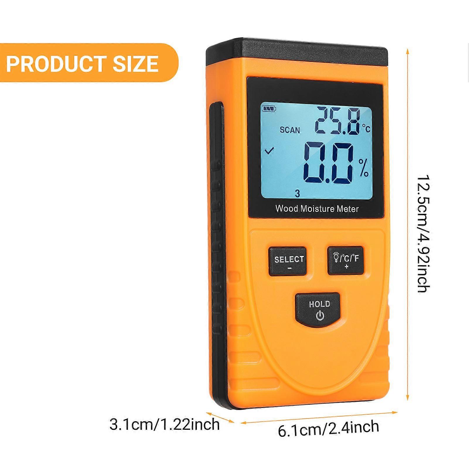 GM630 Digital Wood Moisture Meter LCD Backlit Portable Wood Moisture Tester 8 Gears Switchable with 9V 6F22 Battery for Most Kinds of Wood Material