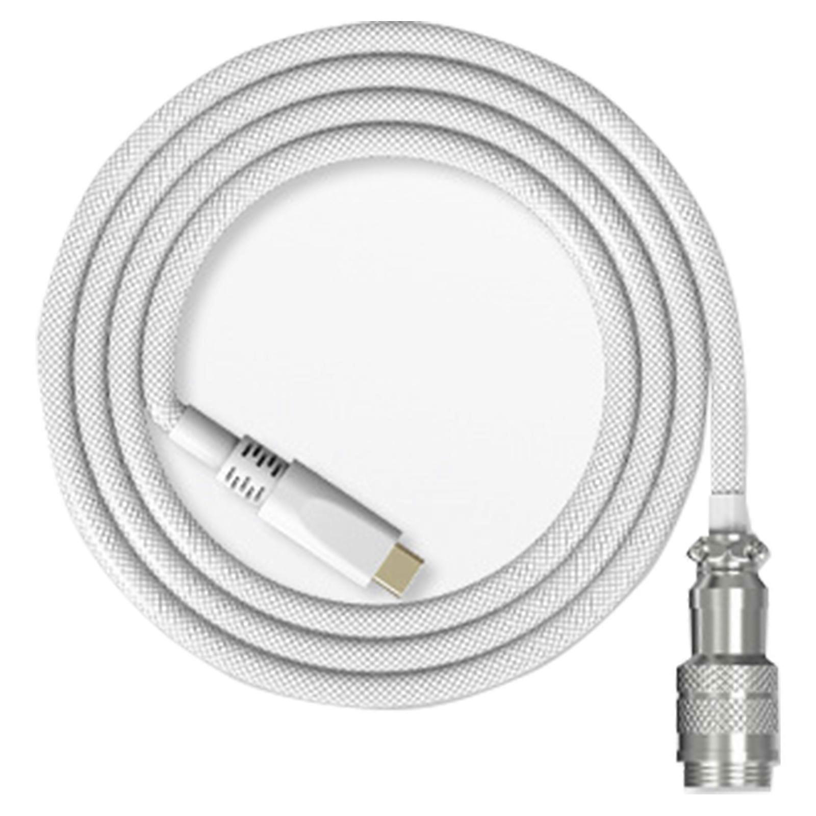 Coiled Keyboard Cable USB C Cable for Mechanical Gaming Keyboard with Detachable Metal Aviators for Customs Keyboard White