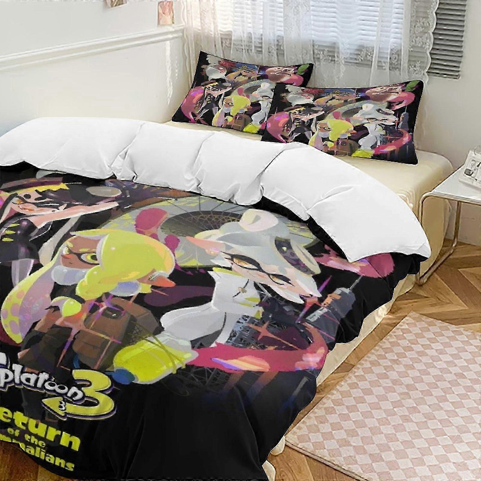 a3396 Lakan Splatoon sängkläder set påslakan set med tecknad film tema barnrum lakan iip3396