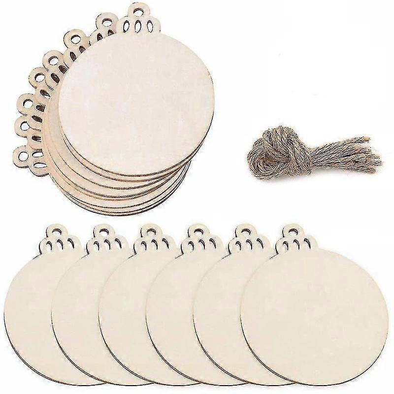 Aisiting Christmas decorations-Set Of 50 Round Blank Wooden Christmas Baubles To Hang With Strings For Holiday Decorations And Crafts