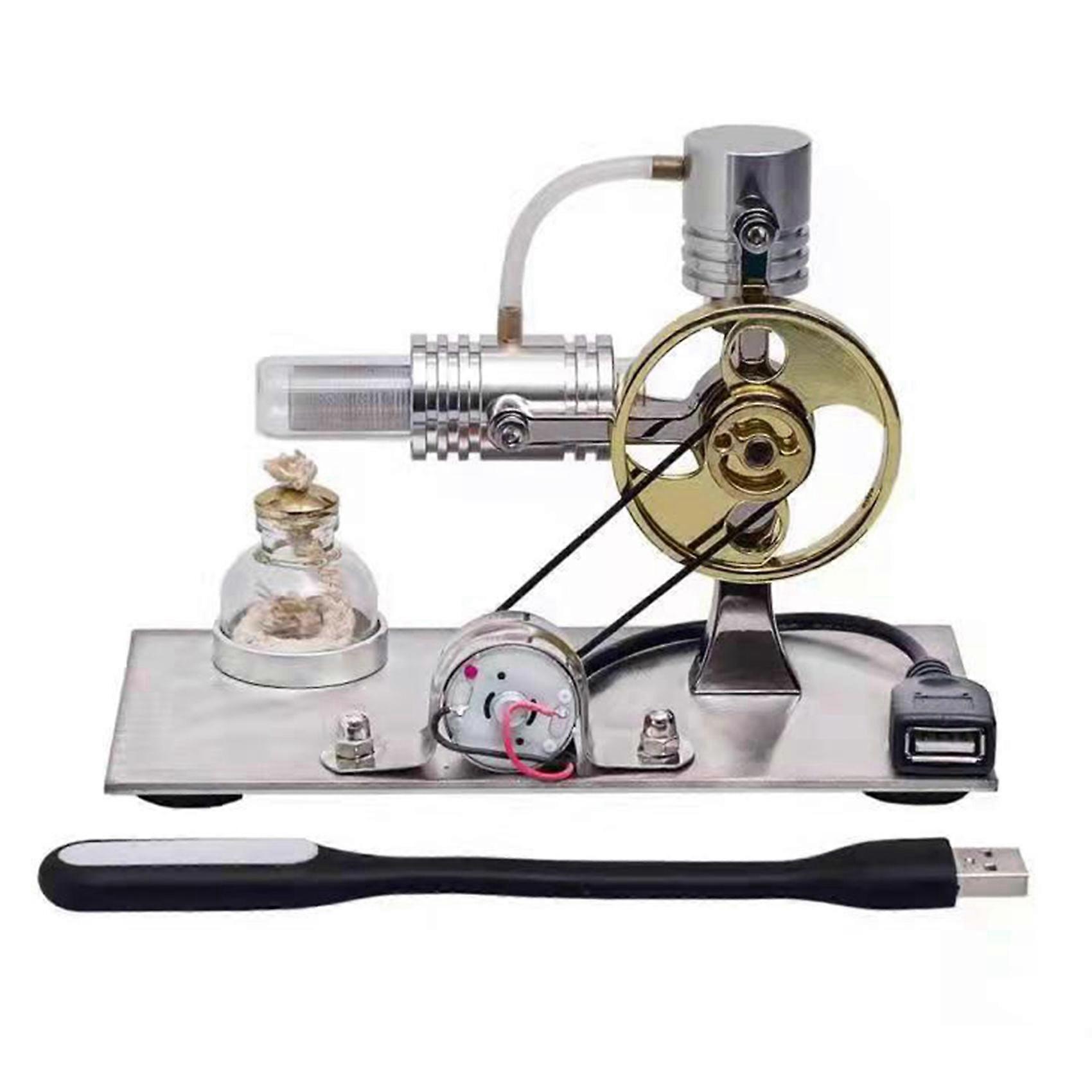 L-Shape Stirling Engine Model with USB Night Light, Educational Toy