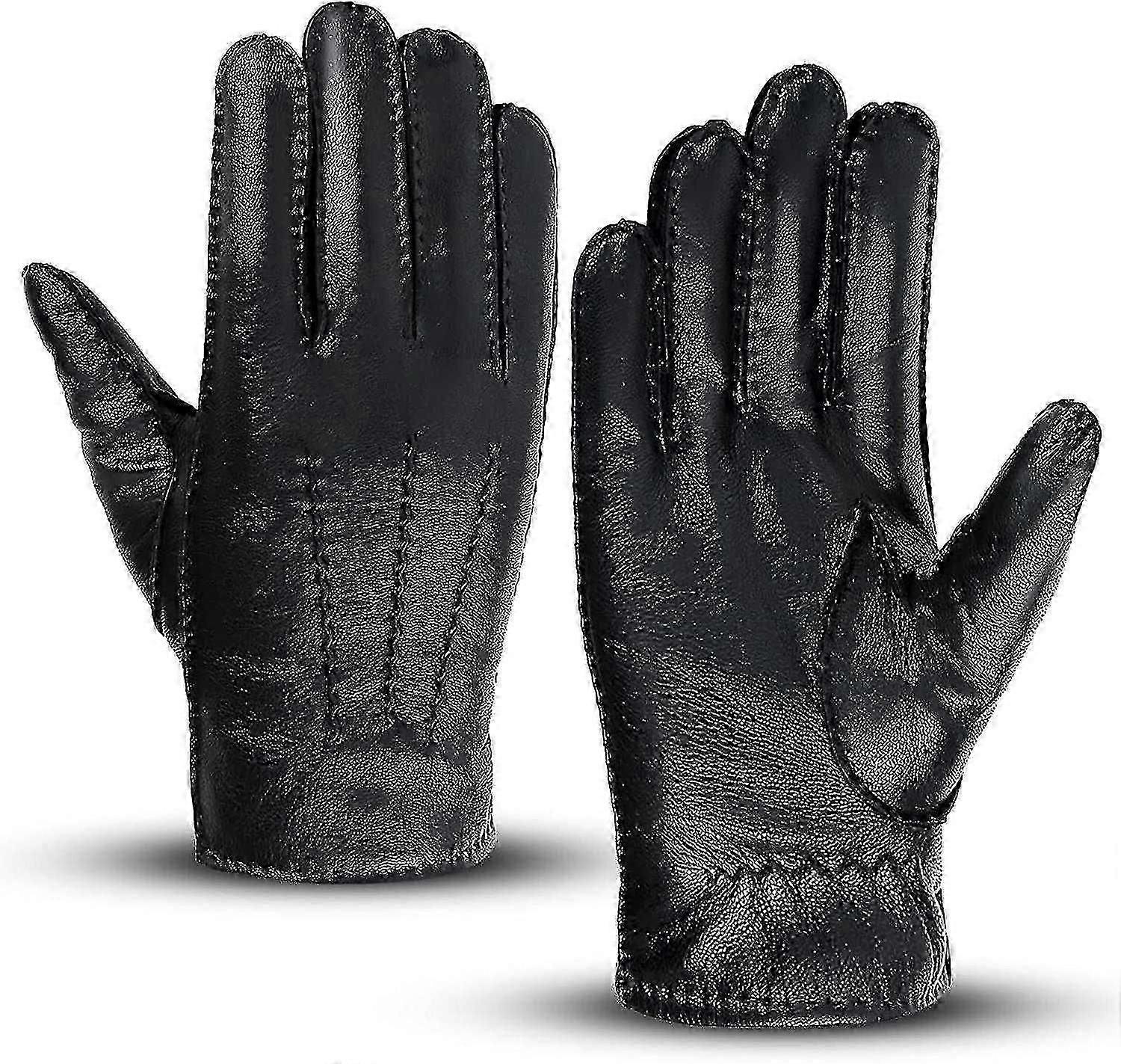 Gants en cuir véritable pour hommes. Gants d’hiver haut de gamme avec doublure en cachemire