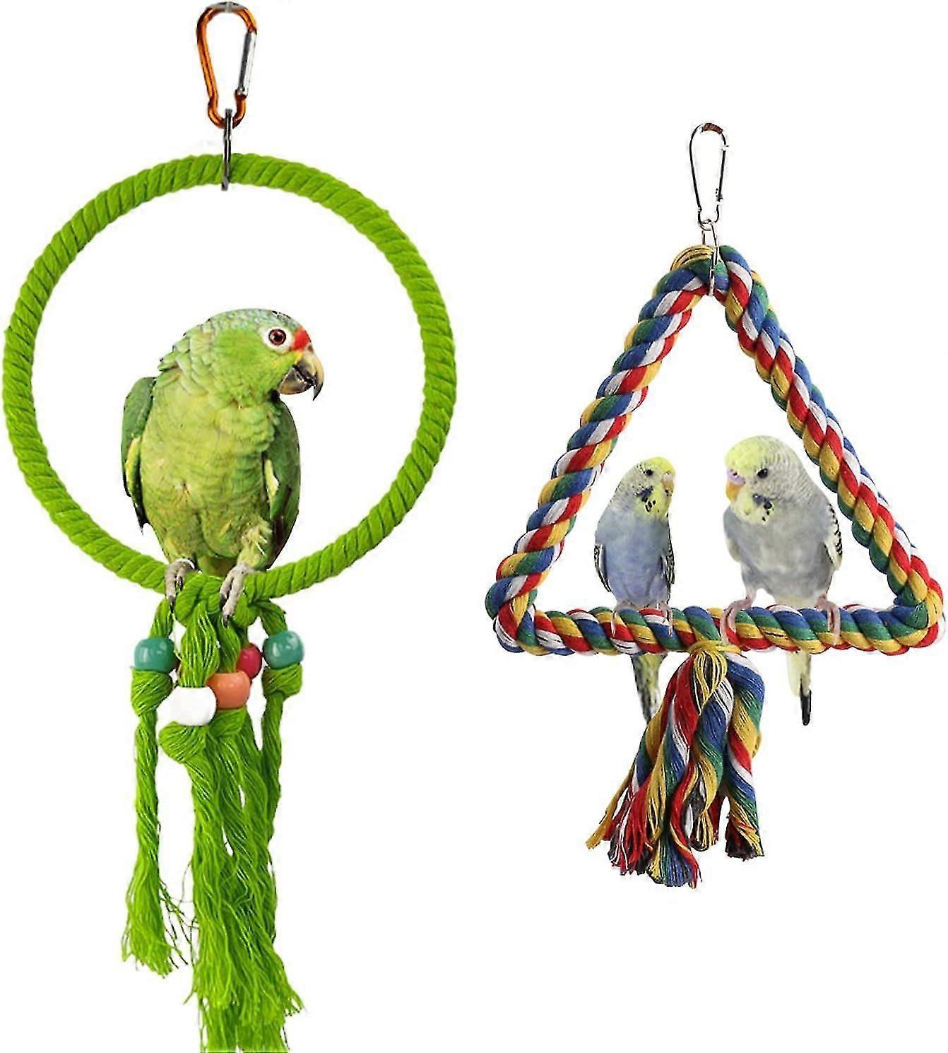 2 Pack Bird Swing Super Large Size Cotton Bird Parrot Rope Perch Parrot Play Stand Bite Resistance Swing Rope Ring Boredom For Budgie Cockatiel Finche
