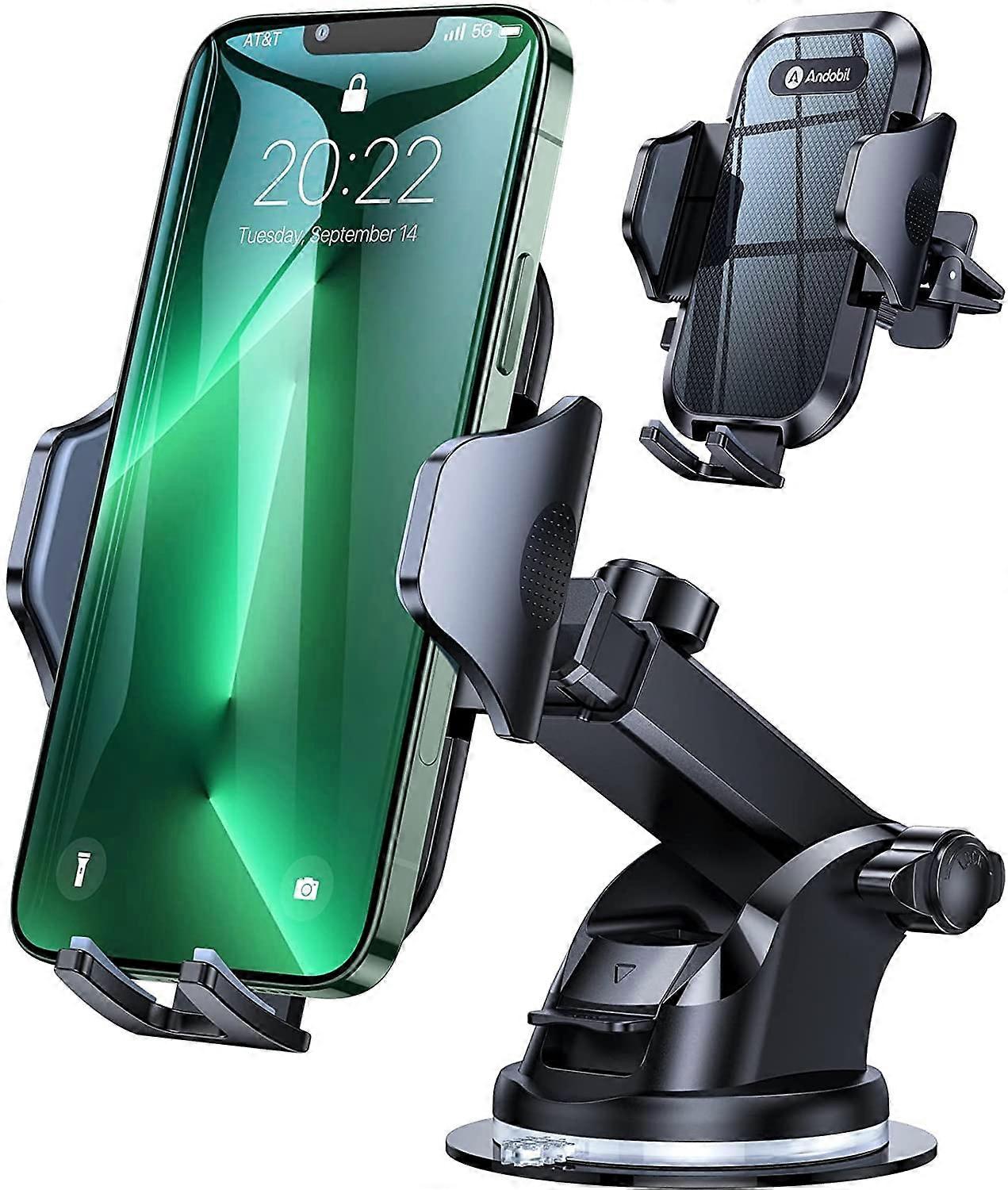 Car Phone Holder Mount - Strong Suction For Windshield And Dash Vent, Stable On Bumpy Roads, Universal Fit