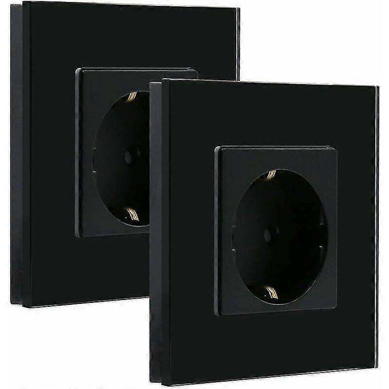 Socket, 1 Compartment Recessed Socket, Black Crystal Glass Wall Socket, 16a 86mm Protective Contact Socket (2 Pack)