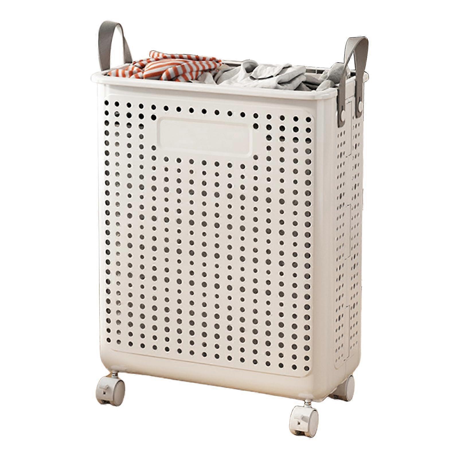 Foldable Collapsible Slim Plastic Wheeled Laundry Basket for College Dorm Size M