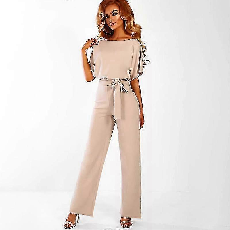 Femmes Manches Courtes Jambe Large Jumpsuit Formelle Party Long Pants Playsuit (bleu marine)