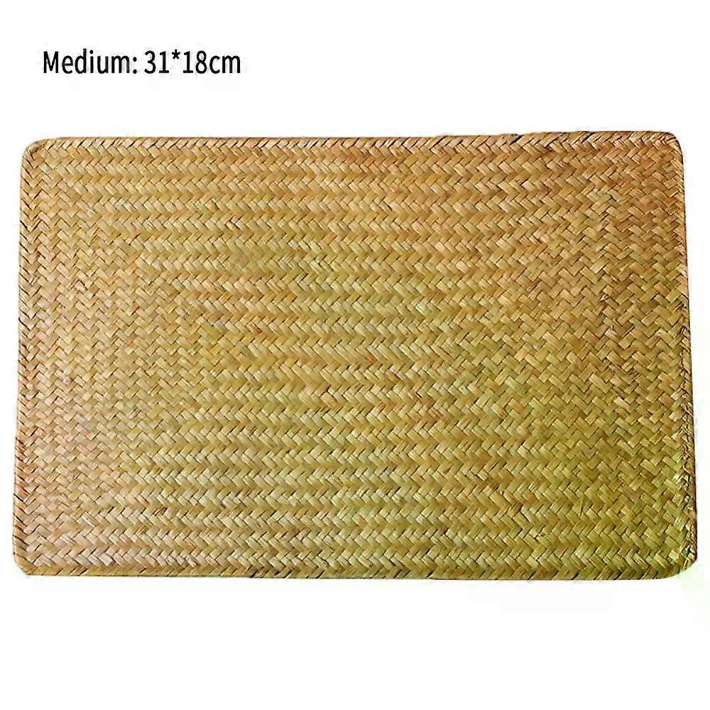 Natural Seagrass Place MatHand-Woven Rectangular Rattan Placemats Straw Tea Cup Mat Potholder