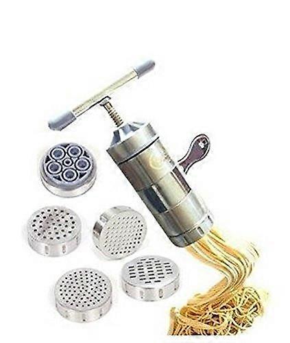Stainless Steel Manual Noodles Press Machine Maker for Pasta with 5 Interchangeable Noodle Molds, Kitchen Tool