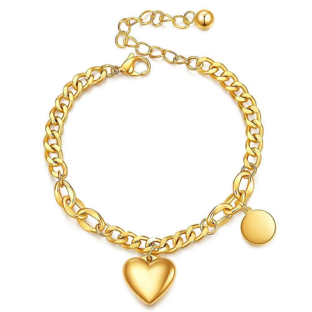 Trendy Cuban Link Chain Bracelet Female Titanium Steel Heart round Stainless Steel Can Carve Writing Adjustable Bracelet