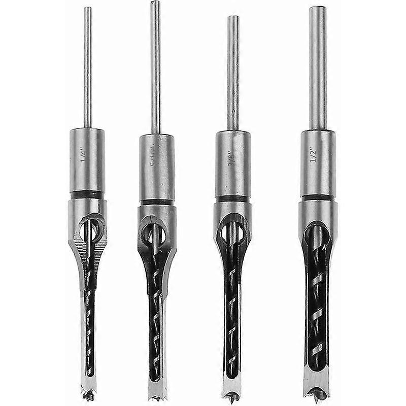 Set of 4 Square Hole Drill Bit Sets, Square Hole Woodworking Drill Bits Square Hole Drilling Mortising Chisel