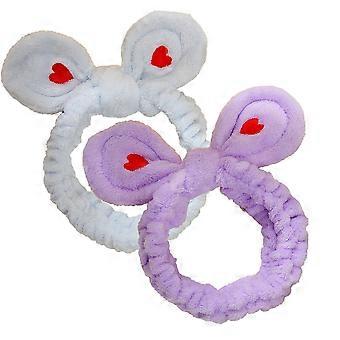 2Pcs Gesichtswasch-Stirnband, Spa-Stirnband für Make-up, Dusche, Yoga, Bad, Kaninchenohren für Frauen Mädchen-Blau + Lila