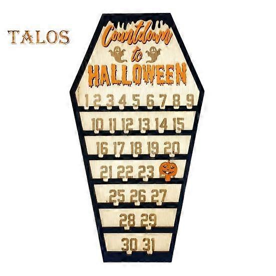 Halloween Advent Calendar Wooden Countdown to Halloween Ornament with Movable Pumpkin Block for Home Decor
