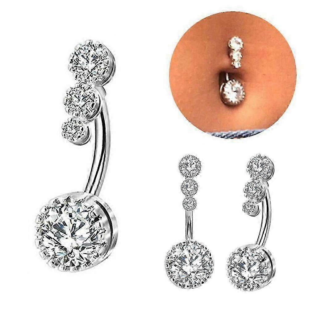 Belly Bars Navel Rings Triple Crystal Gem Body Piercing Jewellery Button Stud