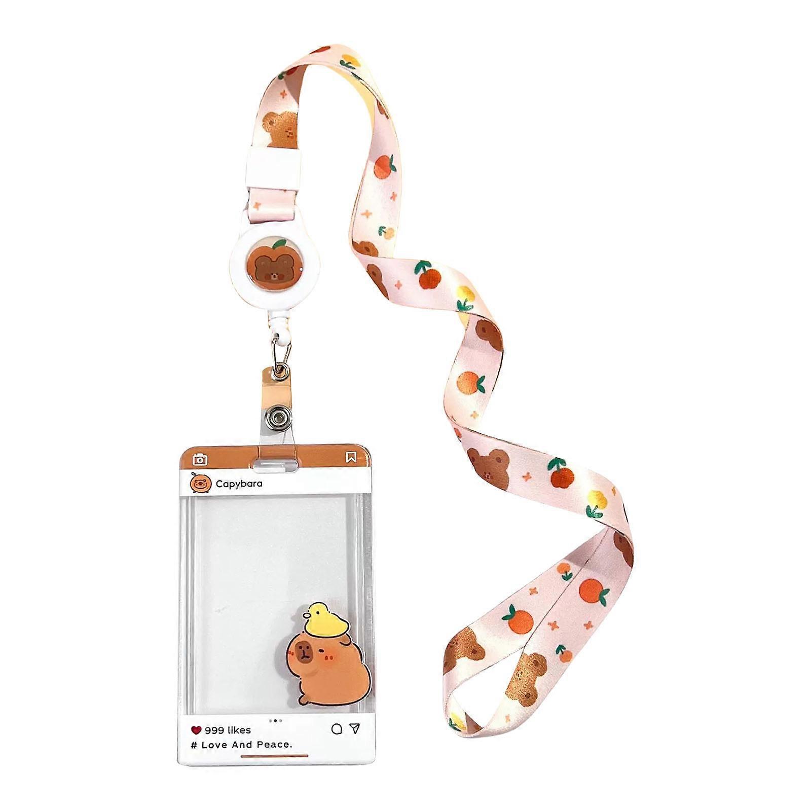 Retractable Lanyard with Identity Card Case Water Resistant Card Sleeve with Neck Lanyard/Spring String Holding 2 Cards 4