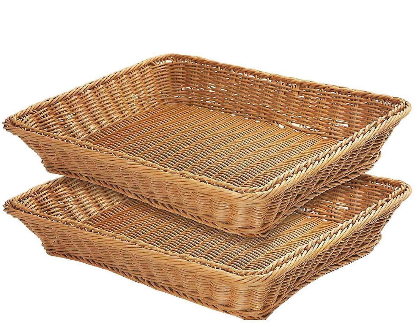 16" Wicker Fruit Baskets - Brown Woven Bread and Vegetable Serving Baskets for Tabletop, 2 Pack