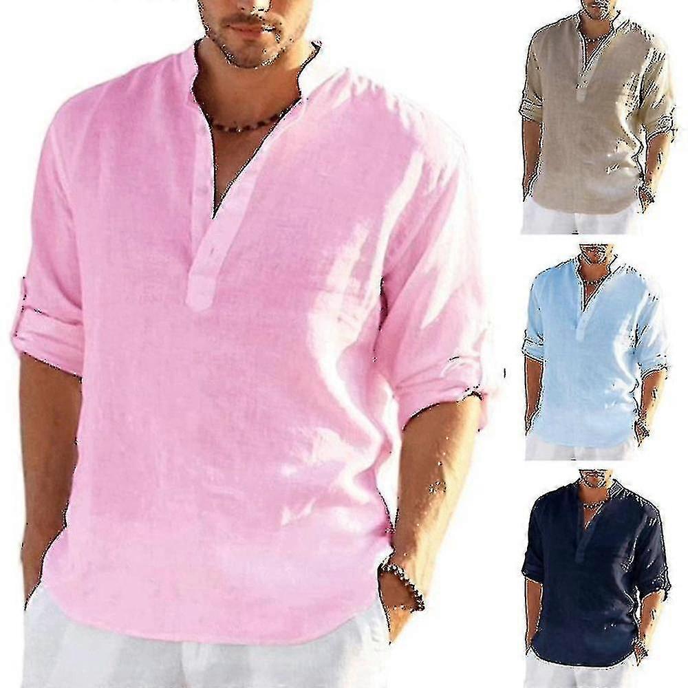 Chemise décontractée en lin à manches longues pour hommes, chemise décontractée en coton et lin, haut S-5XL