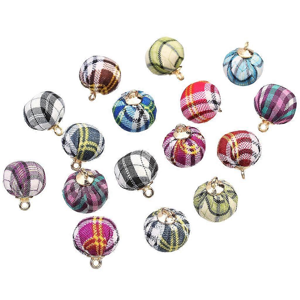 24 Pieces 15mm Multiple Color Fabric Covered Beads Charms Round Ball Pendant for