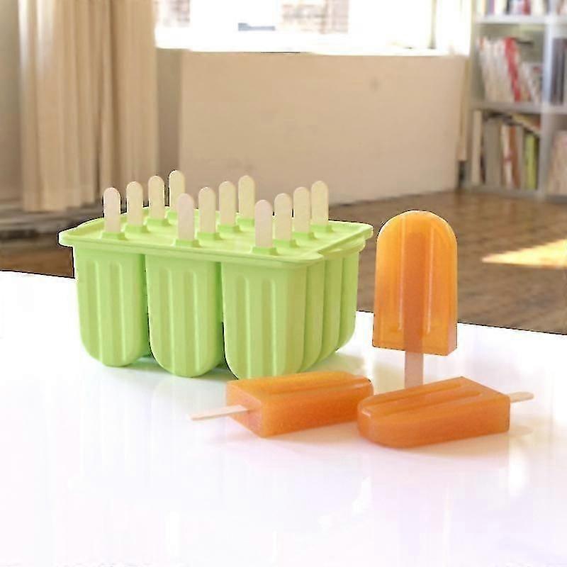 Reusable BPA Free Silicone Popsicle Molds with 50 Wooden Sticks (Green)