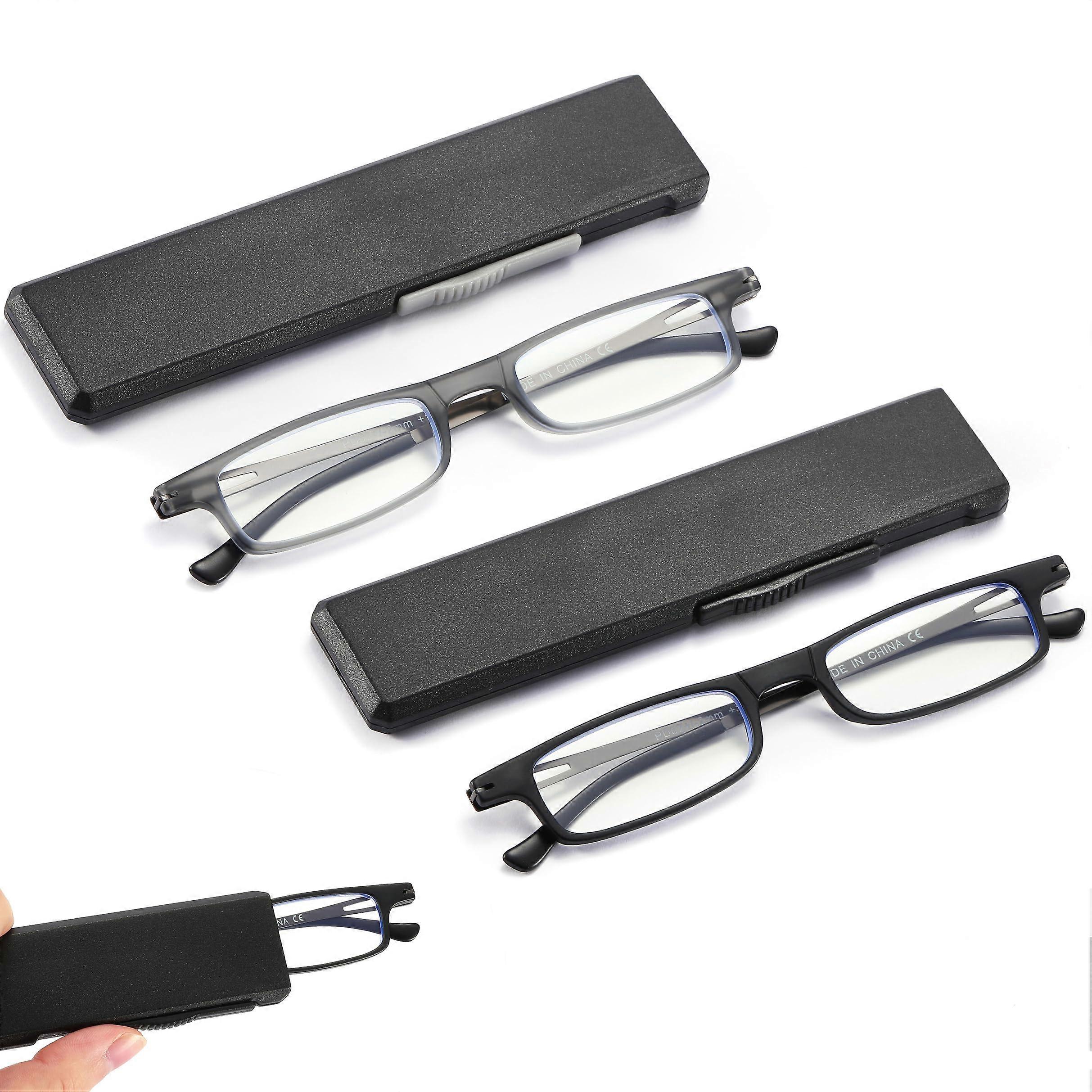 Compact Folding Reading Glasses Anti Blue Light UV, Ultrathin TR90 Slim Readers with Flat Case for Men and Women