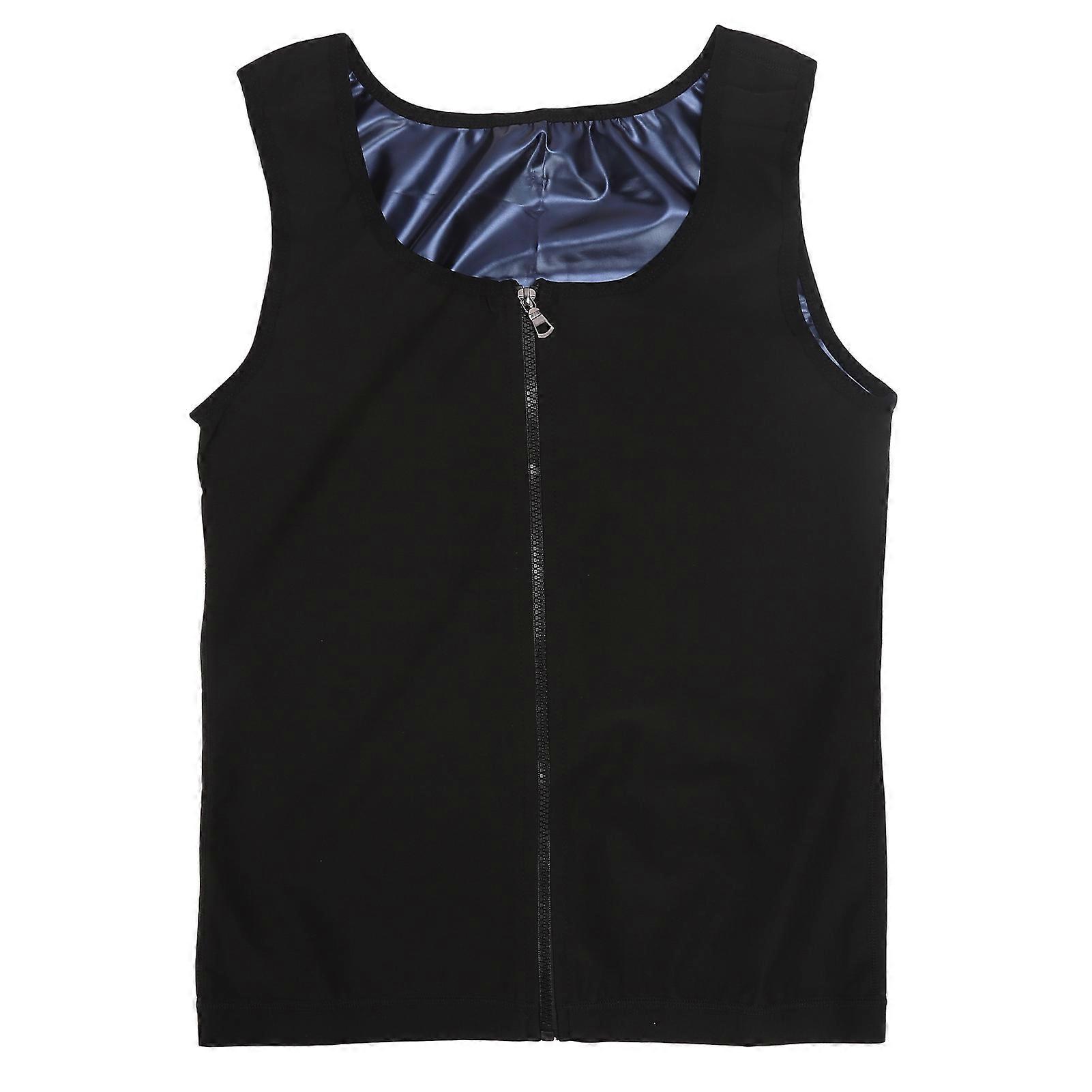 Men Sweat Vest Blue Inner Zipper Closure Fast Dry Waist Trainer