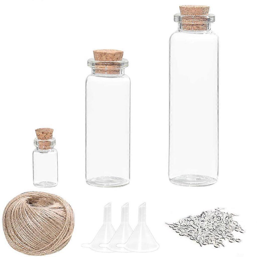 Mini Glass Bottles Set with Soft Wooden Plunger Rope Funnels Kit Empty Jars for DIY Wishing Bottles Liquid Plant Dried Flower Storage Container