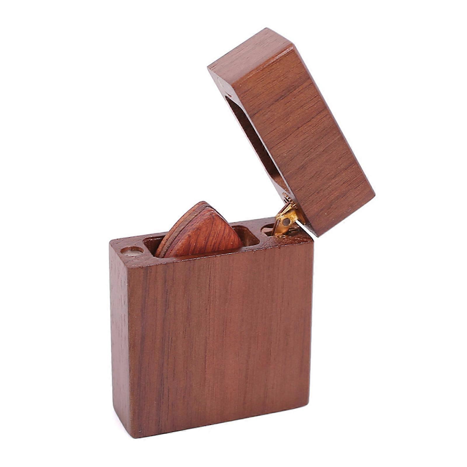 Small Square Wooden Pick Box Lightweight Pick Box Storage Cases with 5 Guitar Pick Musical Instrument Accessory