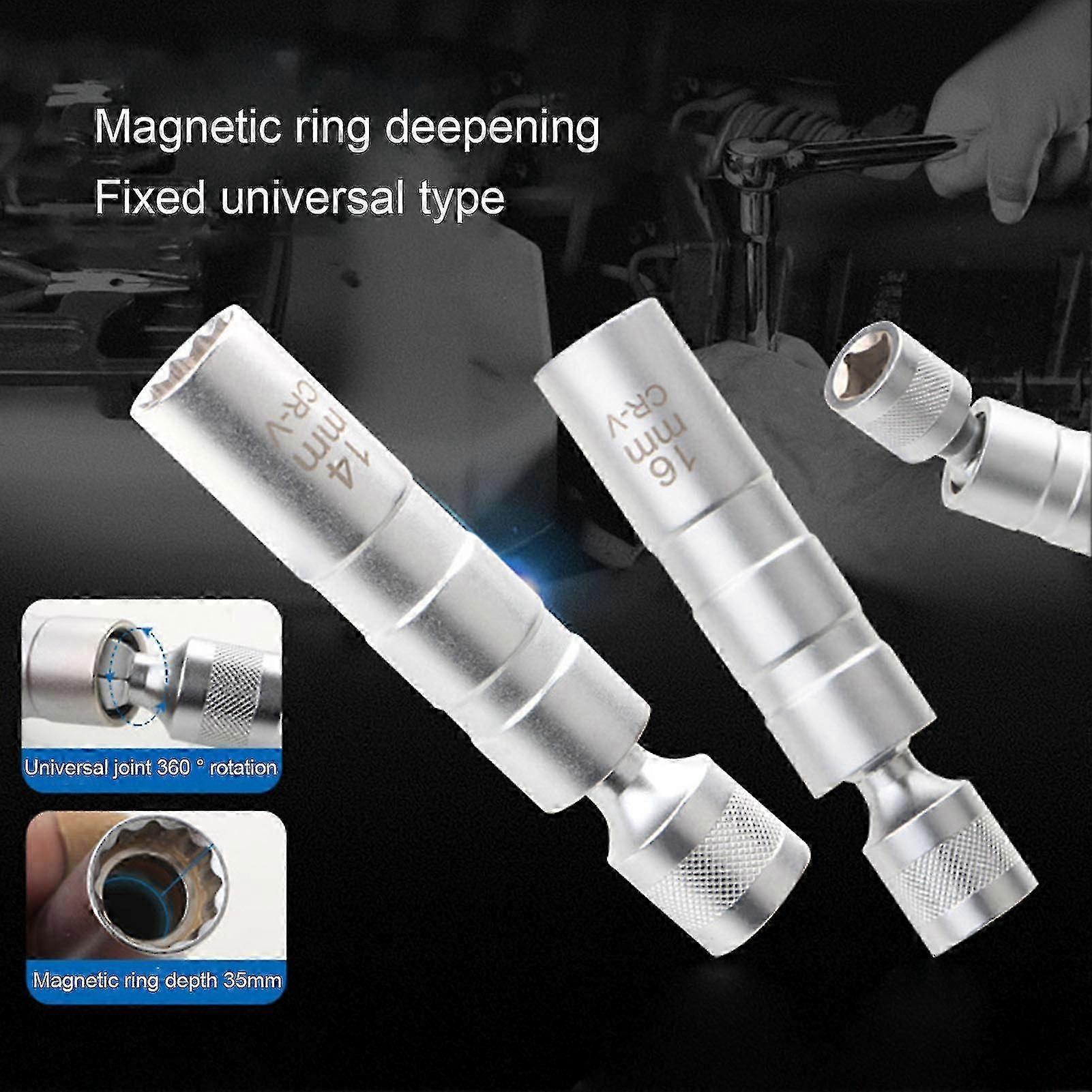 Spark Plug Socket Wrench Ultra-thin Labor-saving Good Hardness 12-point 14mm/16mm Magnetic Spark Plug Removal Tool Swivel Extension For Car -QWER