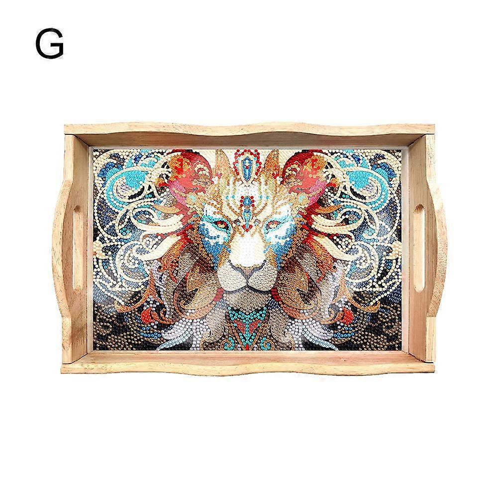 CANP07(G)$ New Diamond Painting Dinner Plate DIY Handmade Material Pack Square Wooden Tray Animal Diamond Sticker Mandala