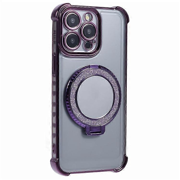 Compatible For iPhone 15 Pro Max Case Electroplating Kickstand Side Heart Pattern TPU Phone Cover