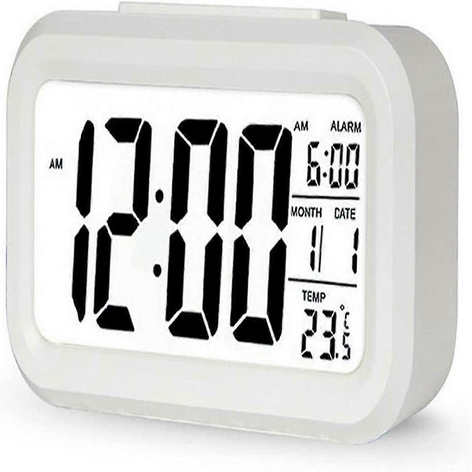 Smart Digital Alarm Clock LED Display with Large Temperature LCD Display (White)