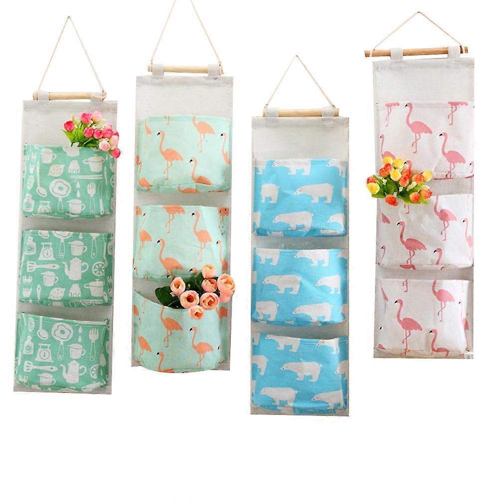 حقيبة تخزين معلقة للباب قطن كتان للمكتب 3 جيوب 60x20x2 سم موفرة للمساحة 1 مجموعة