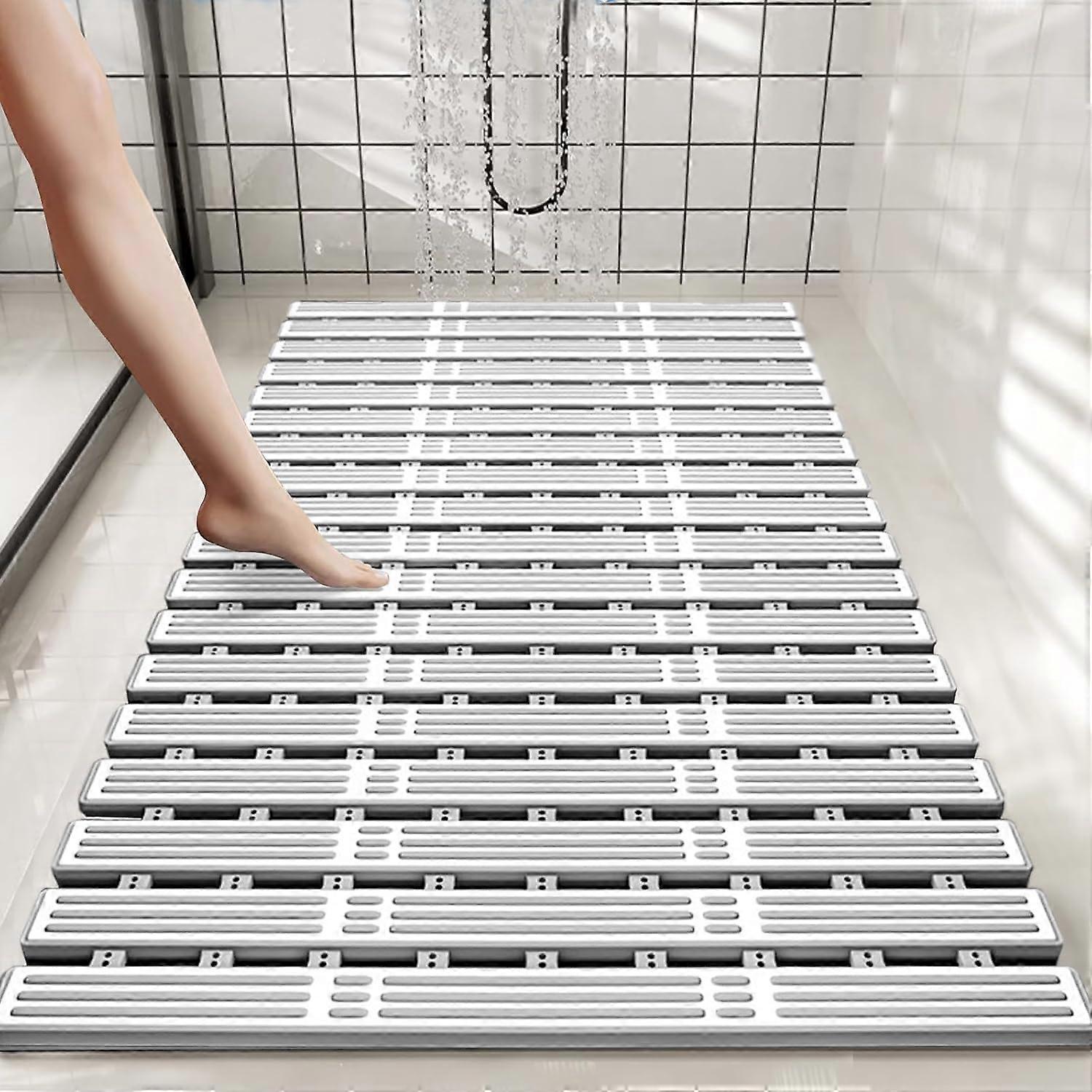 Non-Slip Shower Mat 68x40cm, Quick Drying Bath Mat with Suction Cups, Antibacterial PP + TPE Material, Cut to Size, Mould Resistant