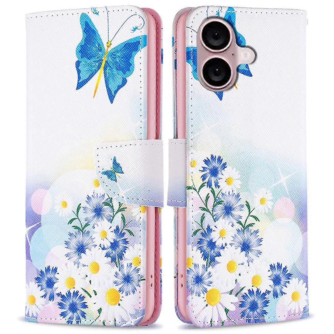 For iPhone 16 Leather Case Pattern Printing Wallet Stand Anti-Fall Phone Cover