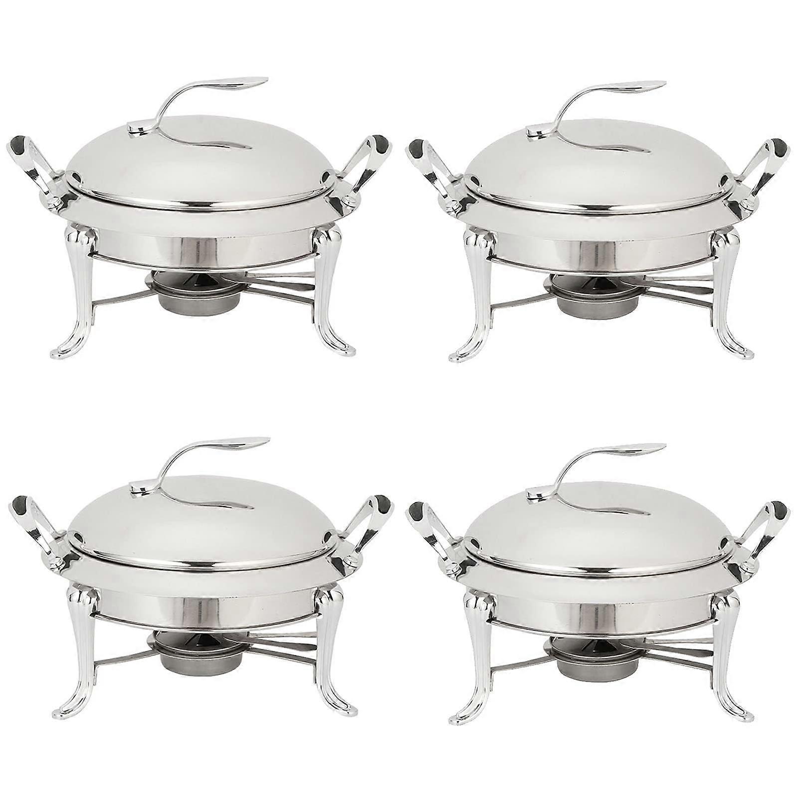 3L Chafing Dish Set, Round Stainless Steel Serving Lifter, Full Size with Pans, Lids, for Catering, Party (4 Pack, Silver)