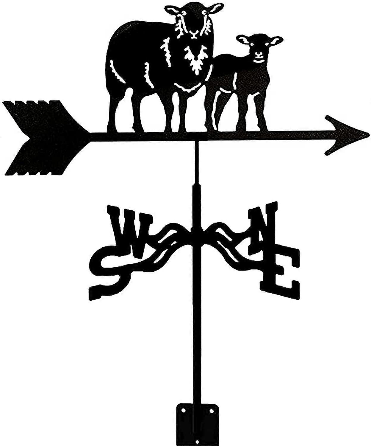 Weather vane made of metal in sheep shape with anticorrosion coating for roof, garden, terrace, decoration, wind direction indicator, measuring tool