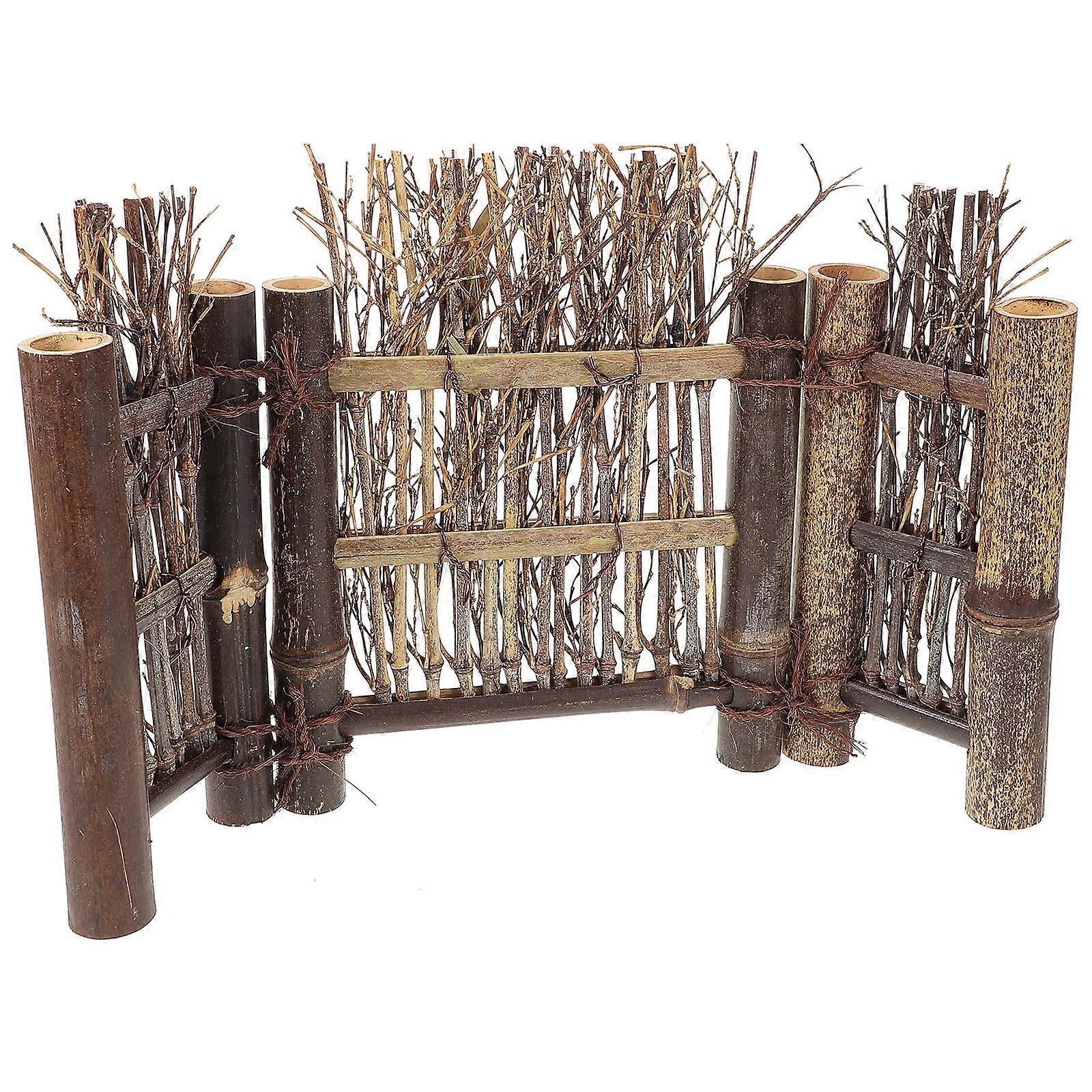 Miniature Fence Adorn Miniature Bamboo Fence Edging Border Garden Decoration Doll House Ornament Light Brown 14.74X9.24X0.98in Photography Prop 1Set