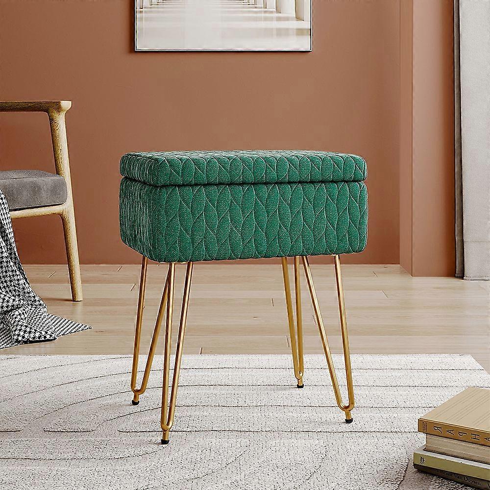 Upholstered Storage Ottoman Vanity Stool, Green