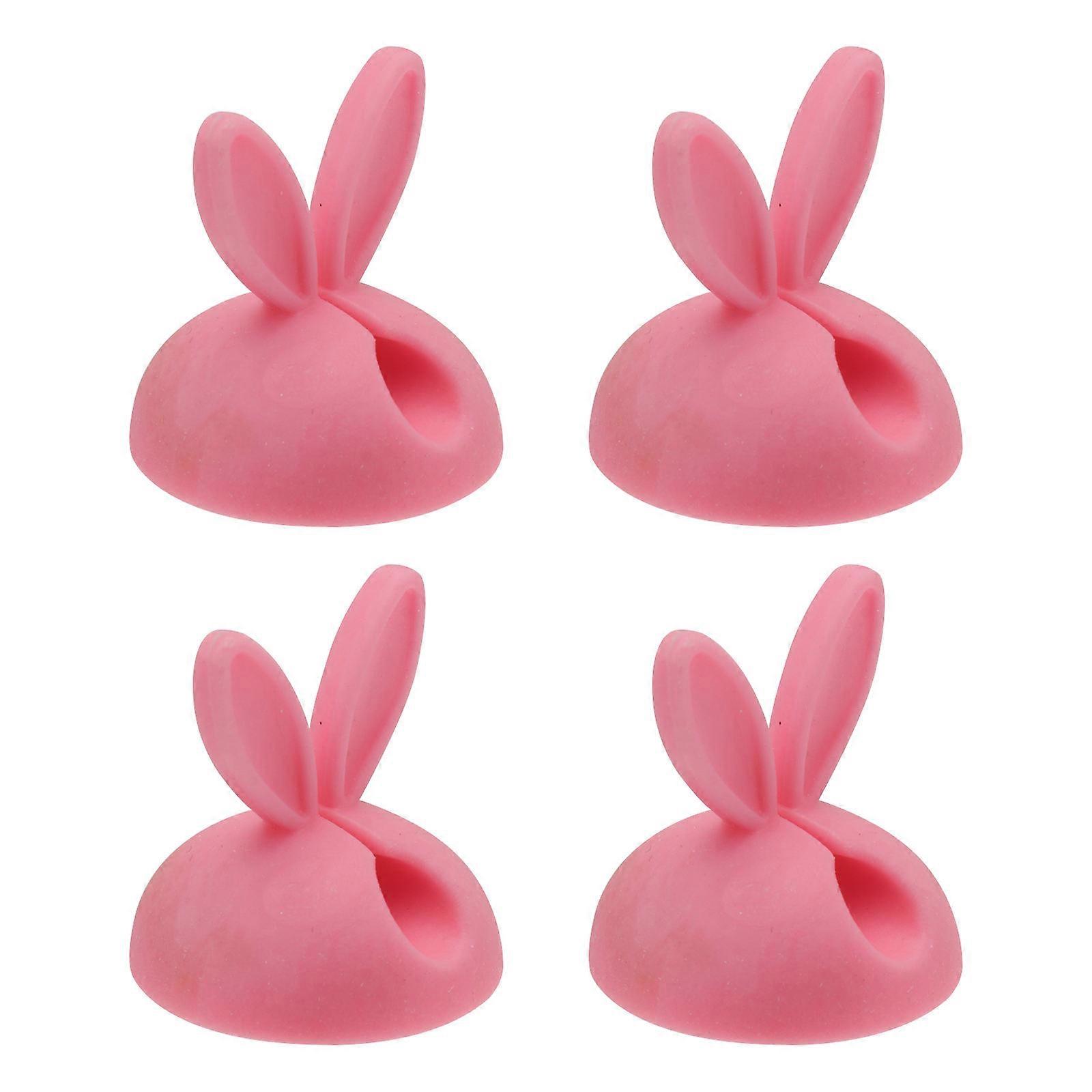 Wire Clips Desktop Rabbit Ear Fixer Silicone Cable Management Pink 4Set