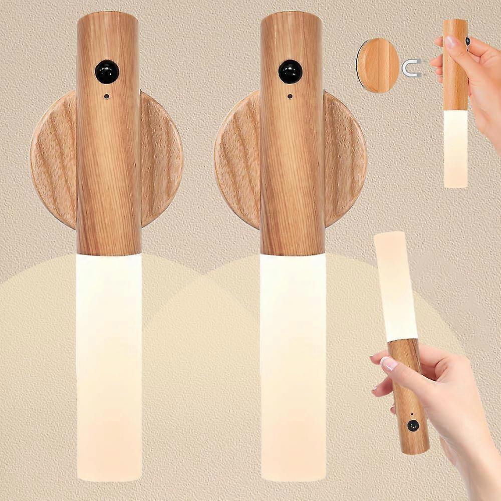 LED Wall Lamp Pack of 2, USB Rechargeable Battery-Powered Indoor Light with Motion Sensor, Wireless Magnetic Design for Bedroom and Hallway