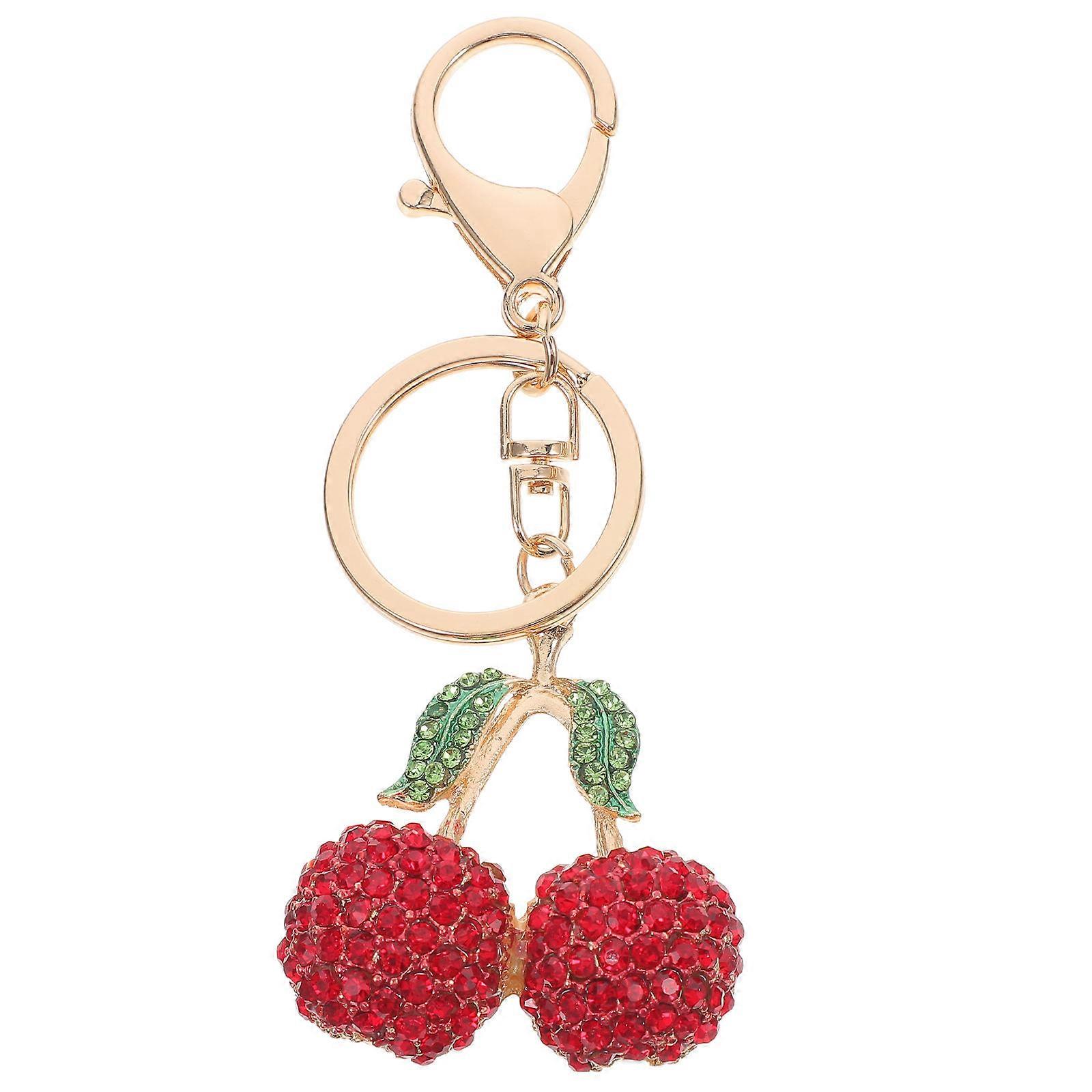 Cherry Pendant Keychain with Rhinestone, Lightweight Durable Alloy Key Ring for Bags, Backpacks, Car Keys – Compact Portable Charm for Women and
