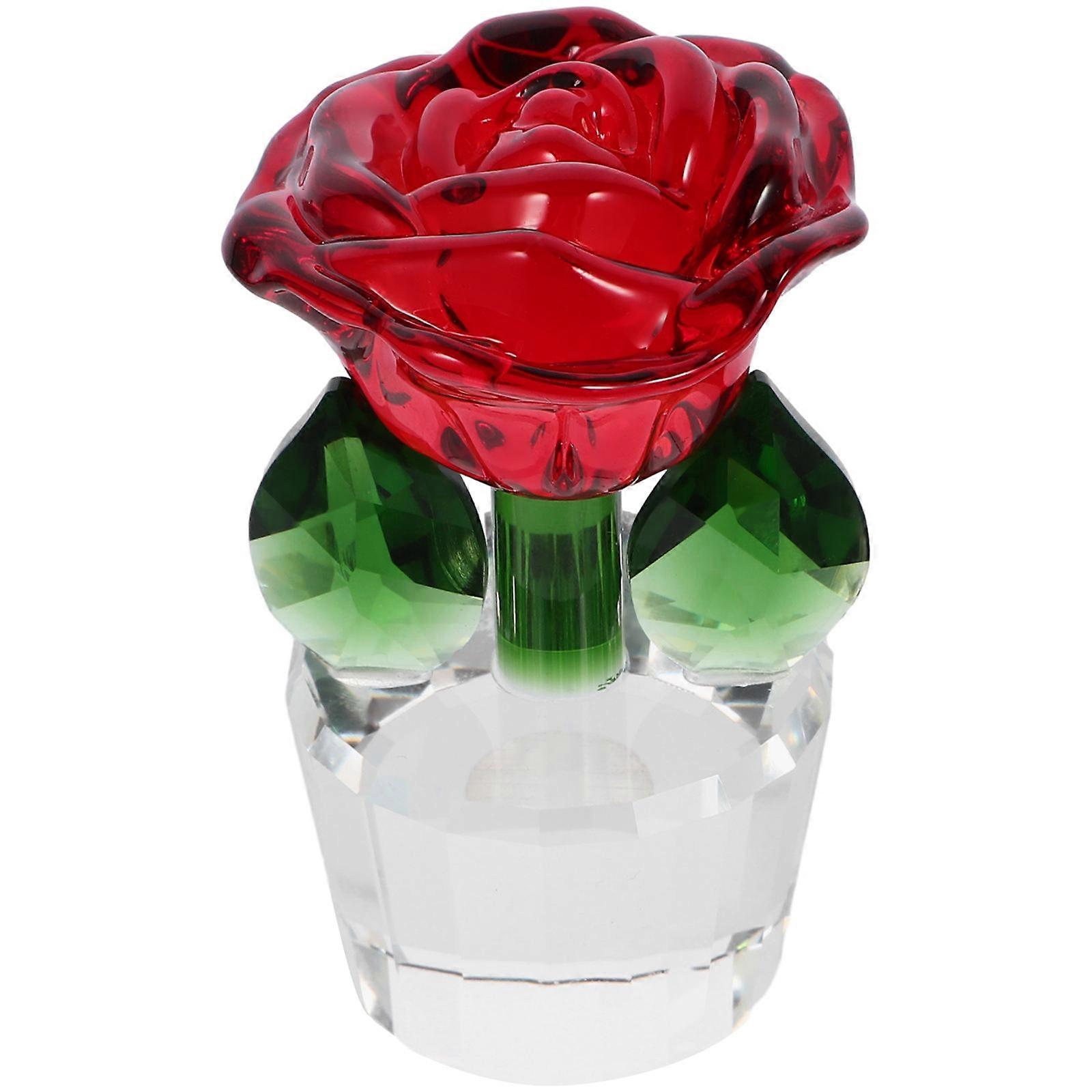 Décoration Rose en Cristal pour Figurine de Fleur Rose en Cristal Rouge