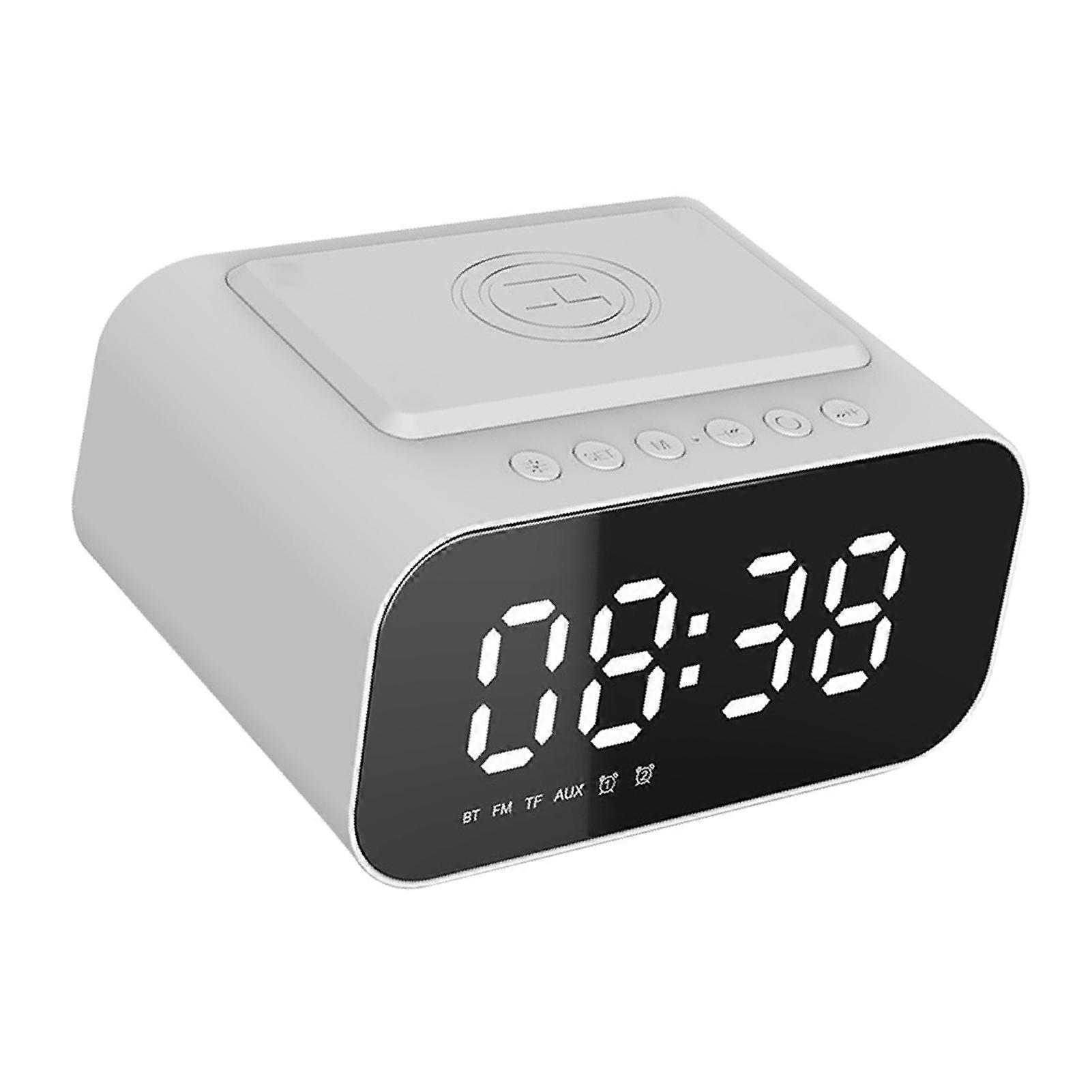 Clock Desktop Speake Wireless BT5.0 Speakers Wireless Charger Alarm Clock FM Radio MP3 Player Support TF Card AUX In Hands-free with Mic Digital Disp