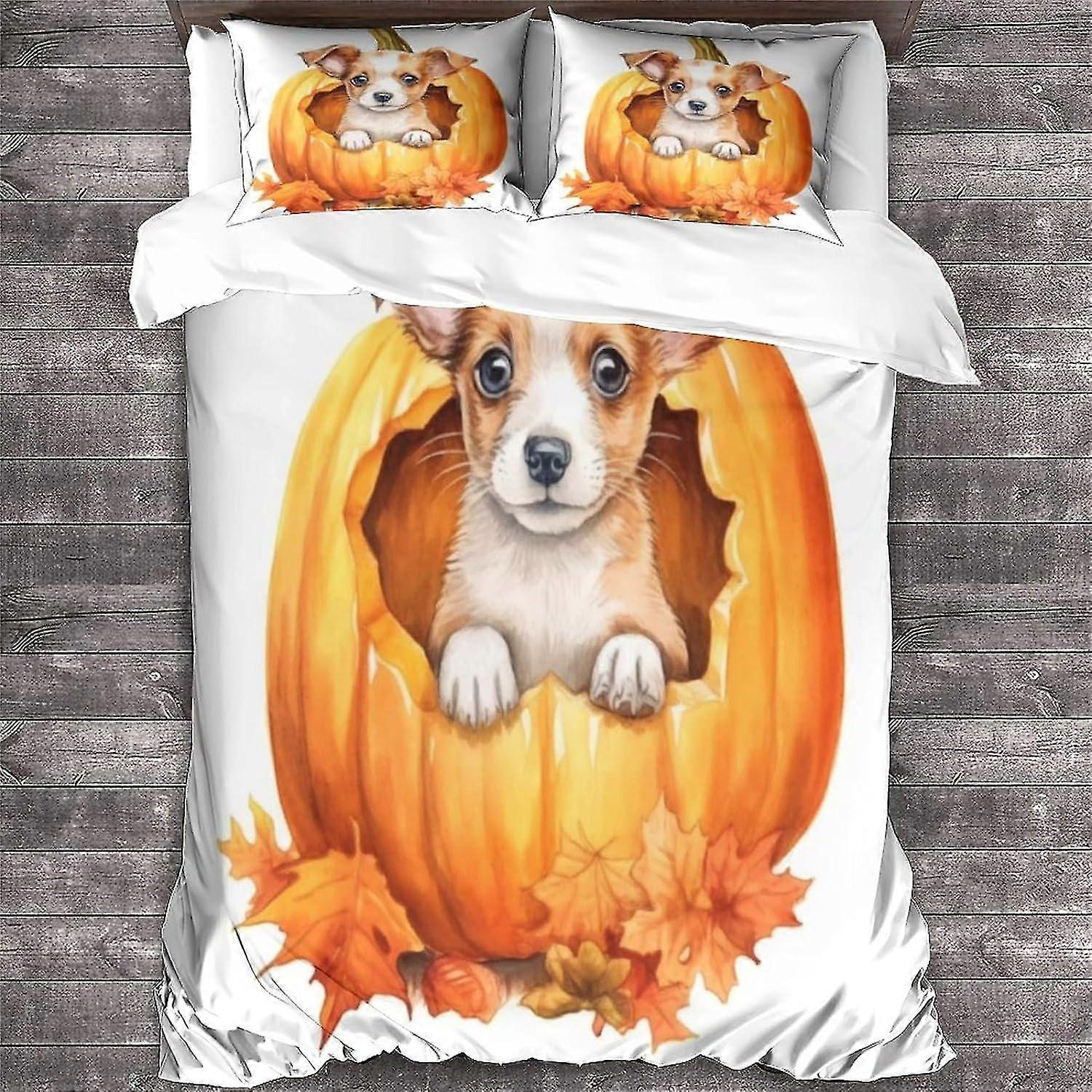 Halloween Themed Dog Duvet Cover Set, 3 Pieces Soft Microfiber 3D Animal Design with Zipper Closure and Pillow Cases
