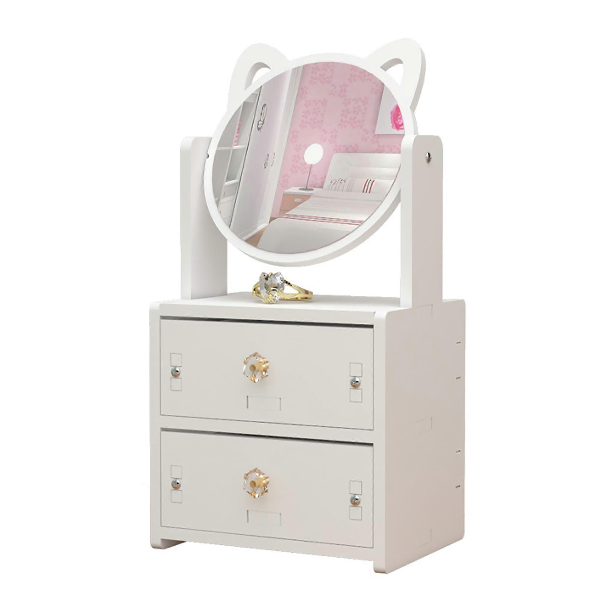 Mini MakeUp Dressing Table Organiser with Mirror and Drawers for Children/Girls  White, 17 x 13 x 27 cm White  2 Drawers