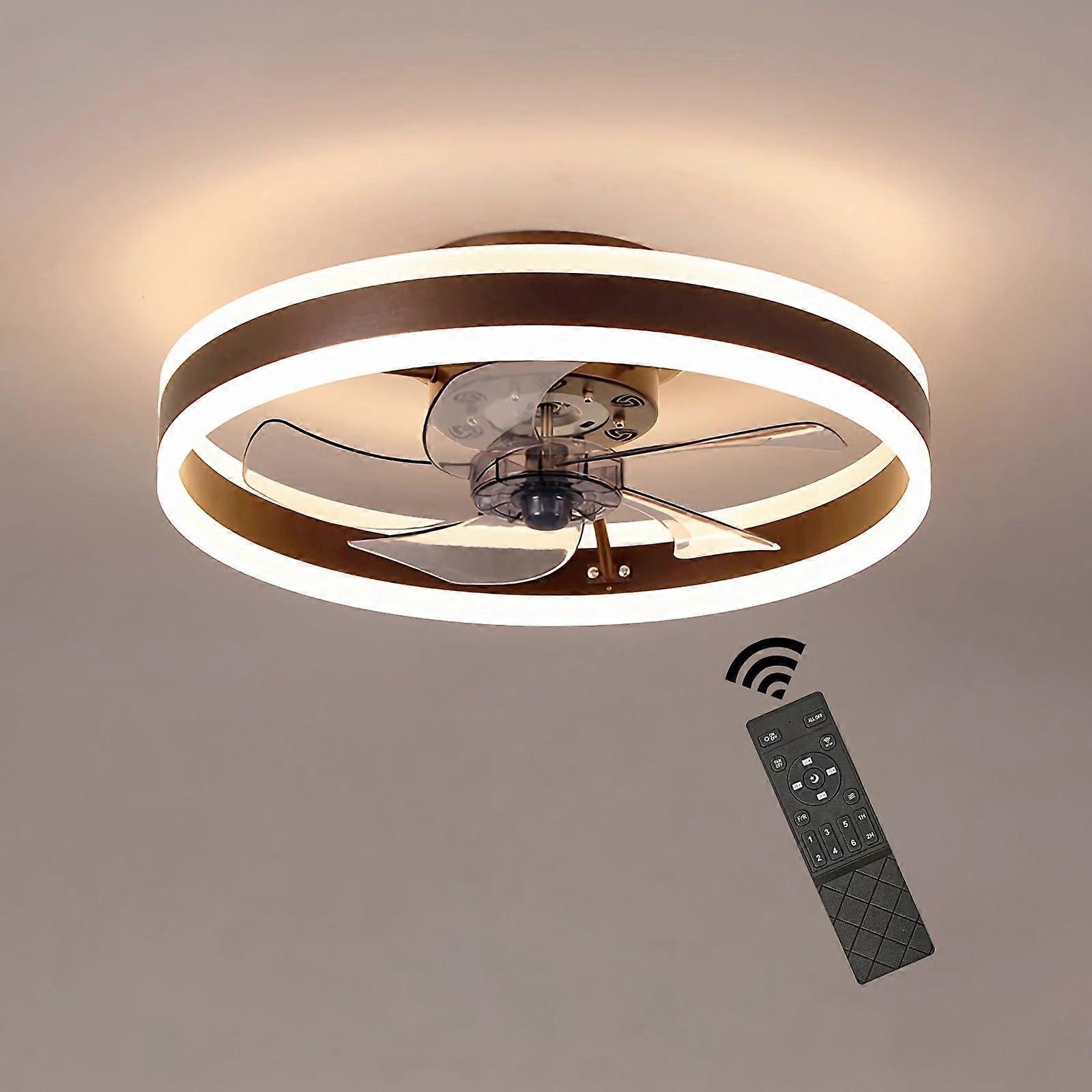 Ceiling Fan With Lighting LED Dimmable Ceiling Light With Fan, Remote Control And Timer 50 cm Brown Lustre Living Room