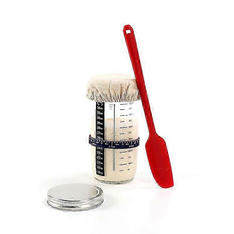 Sourdough Starter Jar Kit, Sourdough Jar with Thermometer, Scraper, Sewn Cloth Cover, Metal Lid