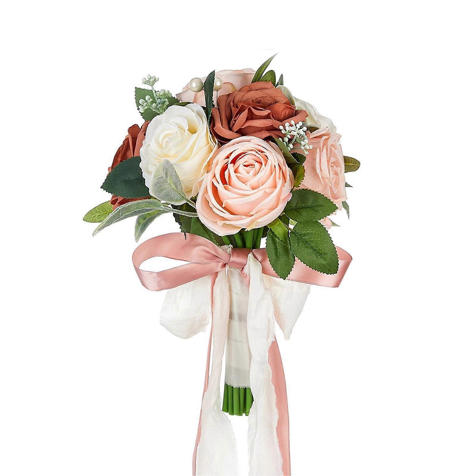 Elegant compact artificial rose bridal bouquet, sophisticated bride, silk, handheld flower, artificial flowers, bridesmaid accessory